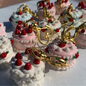 Handmade Miniature Cake Charms with Gold Keychain